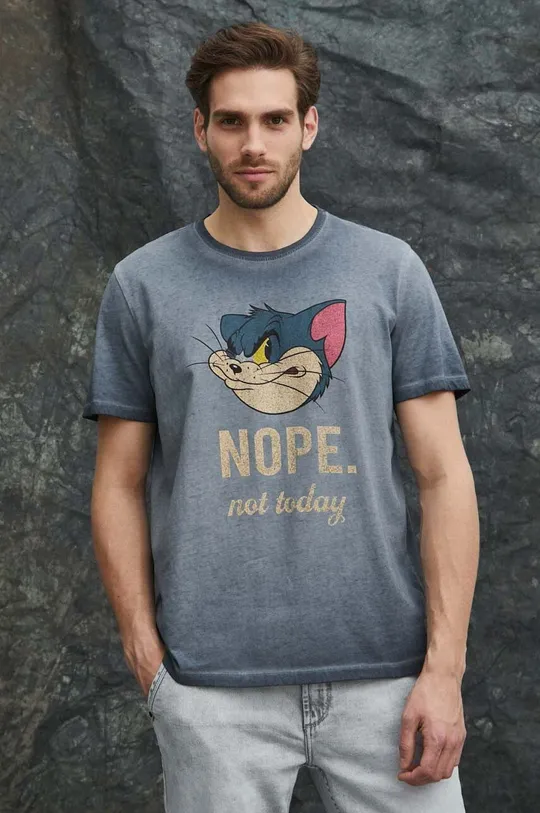 szary T-shirt bawełniany męski Tom and Jerry kolor szary Męski