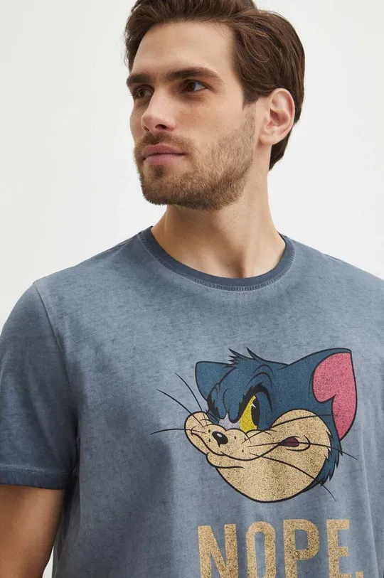 Bavlnené tričko pánske Tom and Jerry šedá farba Pánsky
