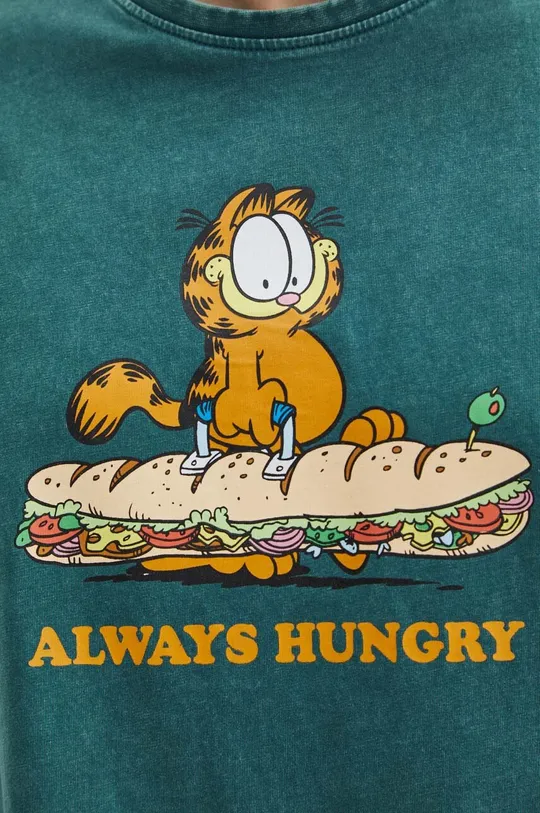 T-shirt bawełniany męski Garfield kolor zielony