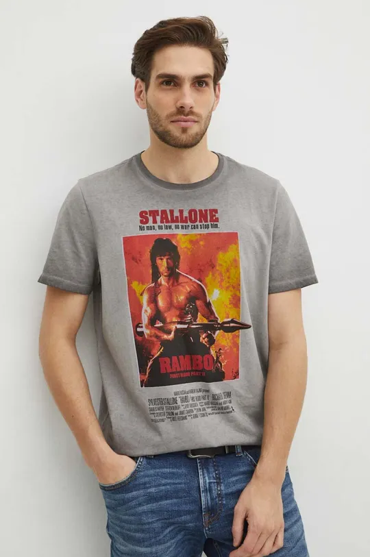 szary T-shirt bawełniany męski Rambo: First Blood Part II kolor szary