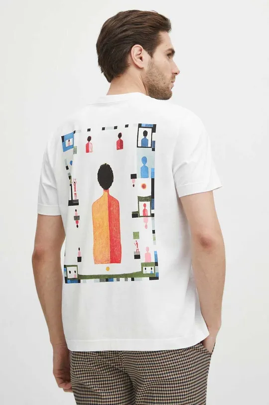 T-shirt bawełniany męski z domieszką elastanu z kolekcji Jerzy Nowosielski x Medicine kolor biały biały