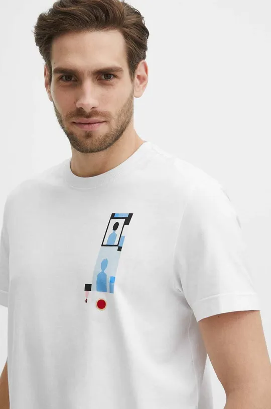 T-shirt bawełniany męski z domieszką elastanu z kolekcji Jerzy Nowosielski x Medicine kolor biały Męski