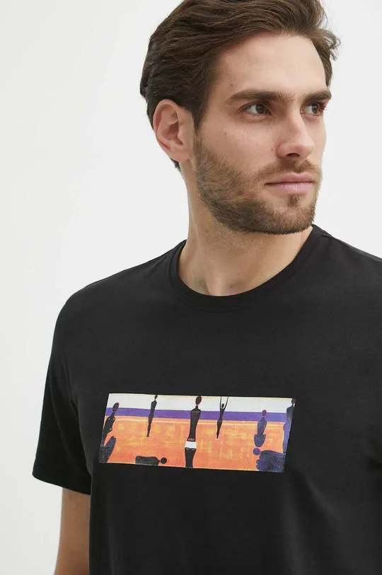 T-shirt bawełniany męski z domieszką elastanu z kolekcji Jerzy Nowosielski x Medicine kolor czarny Męski