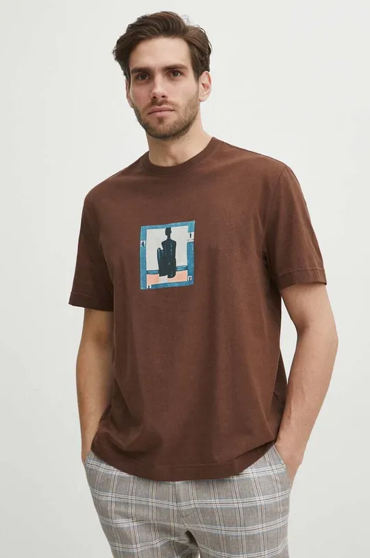T-shirt bawełniany męski z kolekcji Jerzy Nowosielski x Medicine kolor brązowy brązowy