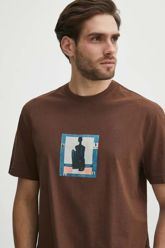 T-shirt bawełniany męski z kolekcji Jerzy Nowosielski x Medicine kolor brązowy Męski