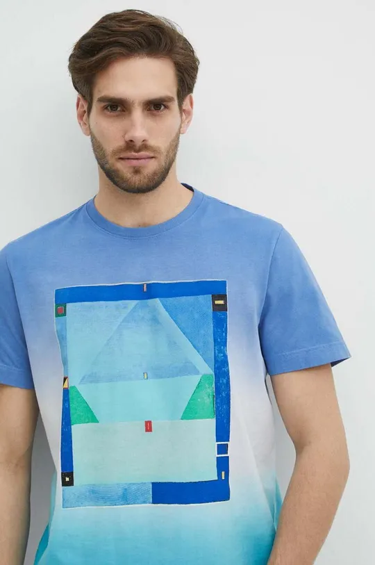 T-shirt bawełniany męski z kolekcji Jerzy Nowosielski x Medicine kolor niebieski niebieski