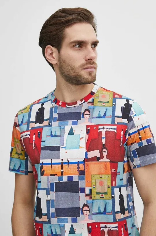 T-shirt bawełniany męski z kolekcji Jerzy Nowosielski x Medicine kolor multicolor Męski