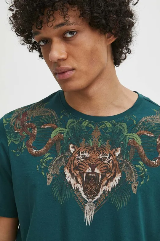 tyrkysová Bavlnené tričko pánske s potlačou zelená farba