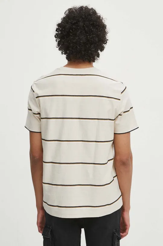 T-shirt bawełniany męski w pasy kolor beżowy 100 % Bawełna