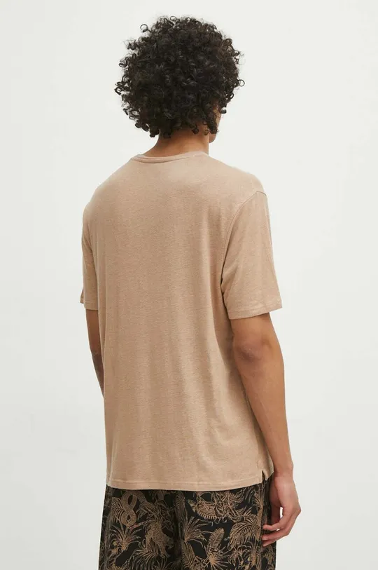 T-shirt lniany męski gładki kolor beżowy 100 % Len