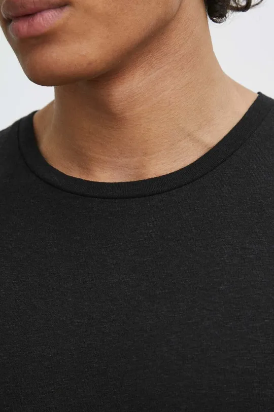T-shirt lniany męski gładki kolor czarny Męski