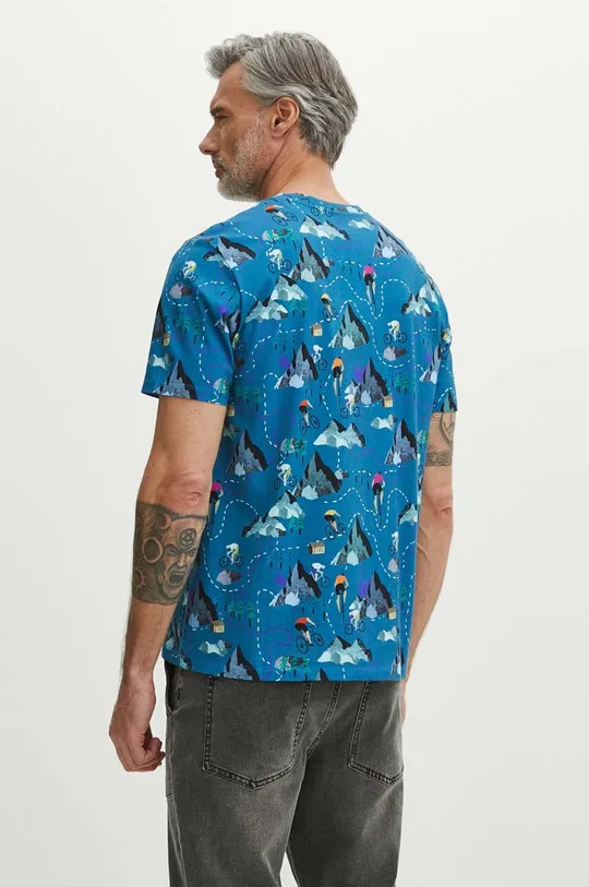 T-shirt bawełniany męski wzorzysty kolor niebieski 100 % Bawełna