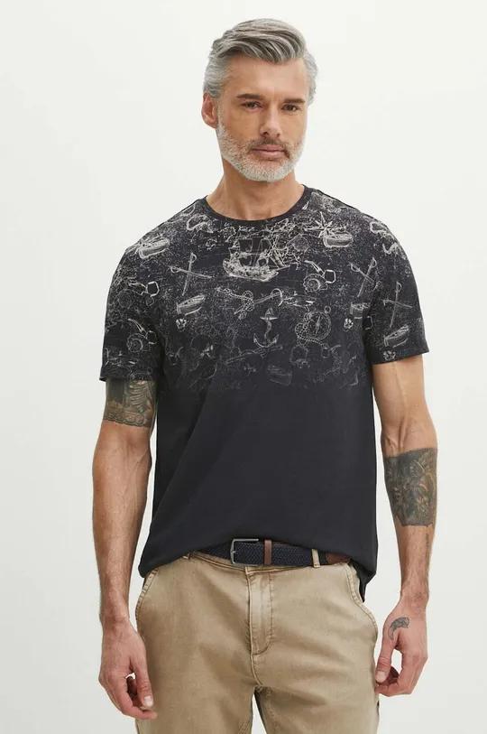 granatowy T-shirt bawełniany męski wzorzysty kolor granatowy Męski