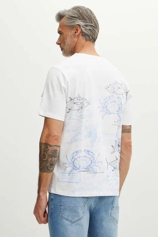 T-shirt bawełniany męski wzorzysty kolor biały 100 % Bawełna