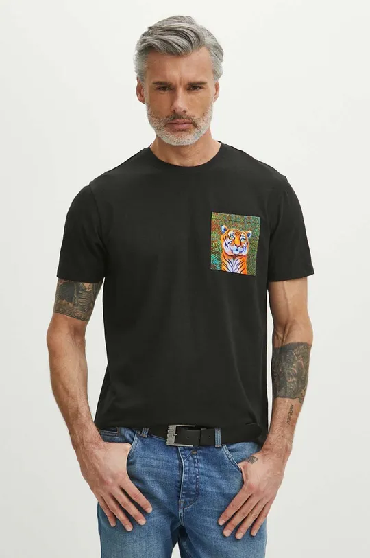 Bavlnené tričko pánske s prímesou elastanu z kolekcie Jane Tattersfield x Medicine čierna farba čierna