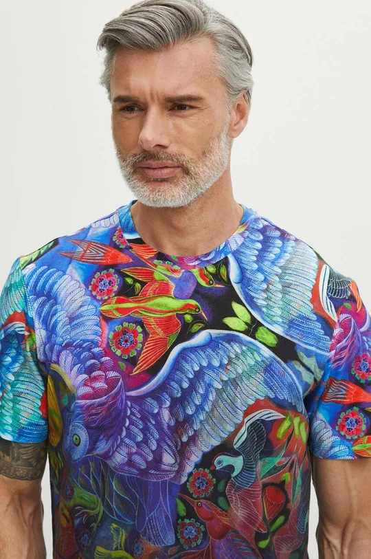 T-shirt bawełniany męski z domieszką elastanu z kolekcji Jane Tattersfield x Medicine kolor multicolor Męski