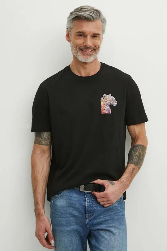 czarny T-shirt bawełniany męski z kolekcji Jane Tattersfield x Medicine kolor czarny