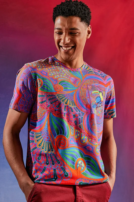 multicolor T-shirt męski z domieszką elastanu z kolekcji Jane Tattersfield x Medicine kolor multicolor Męski
