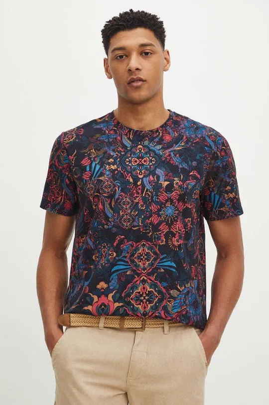multicolor T-shirt bawełniany męski wzorzysty kolor multicolor Męski