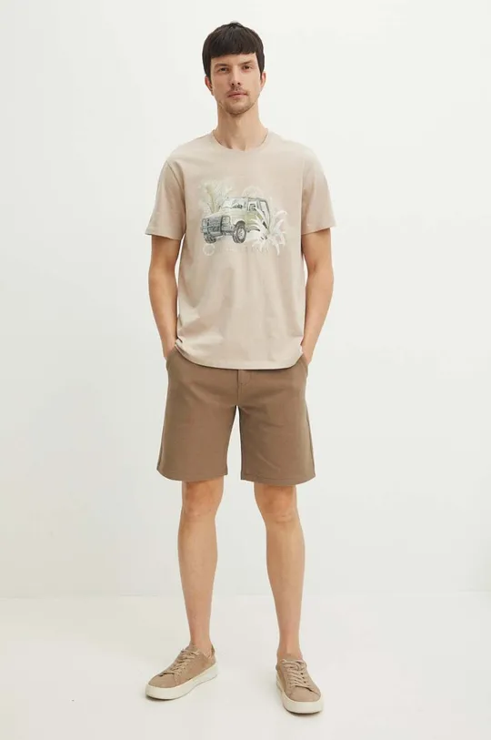 T-shirt bawełniany męski z nadrukiem kolor beżowy beżowy