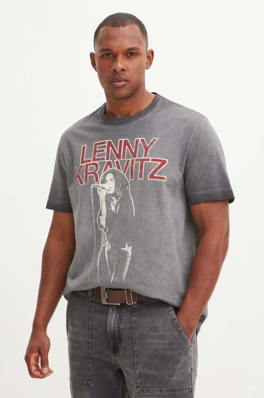 szary T-shirt bawełniany męski Lenny Kravitz kolor szary Męski