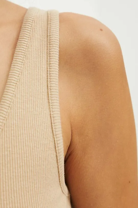 Bavlnený top dámsky s prímesou elastanu pruhovaný béžová farba Dámsky