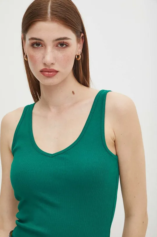 zelená Bavlnený top dámsky s prímesou elastanu pruhovaný zelená farba
