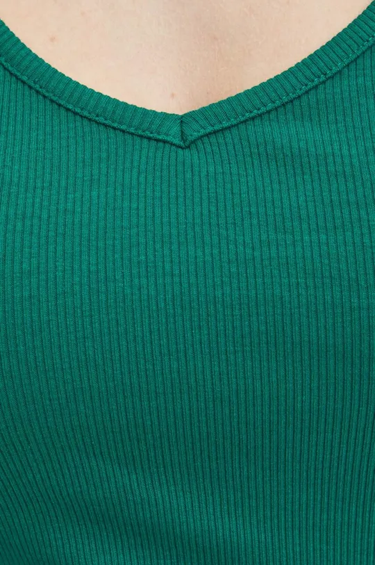 Top bawełniany damski z domieszką elastanu prążkowany kolor zielony Damski