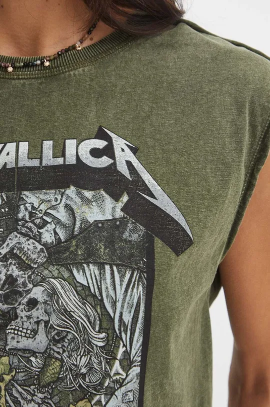Bavlnený top dámsky s potlačou Metallica zelená farba