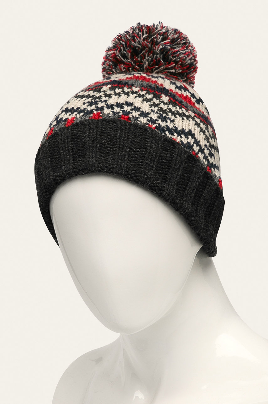 Czapka męska wzorzysta z pomponem multicolor