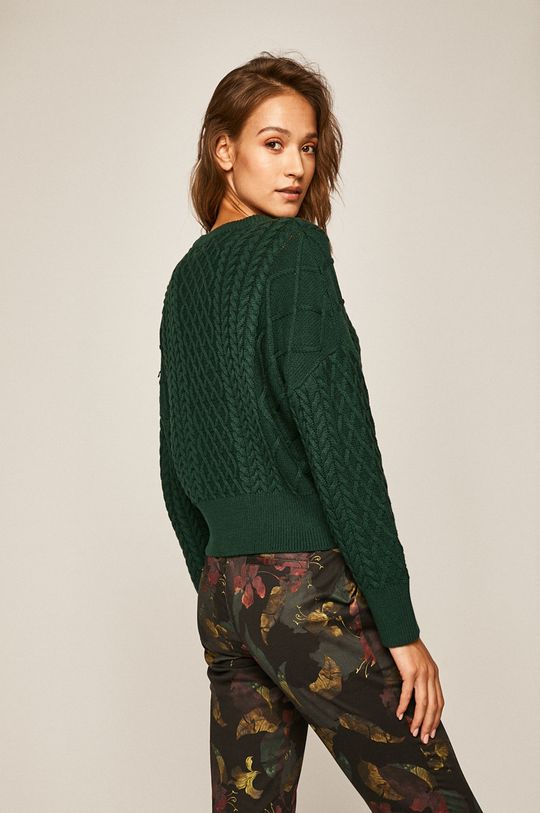 Sweter damski z warkoczowym splotem zielony  40 % Akryl, 60 % Bawełna