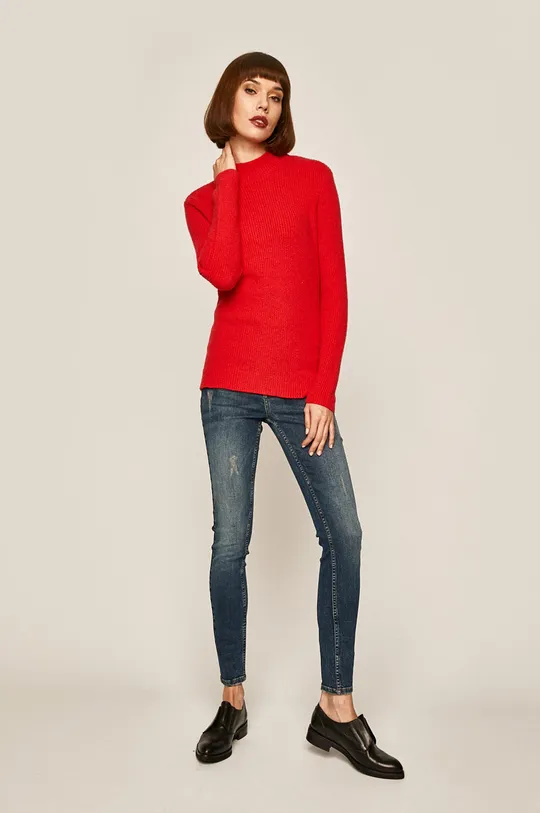 Sweter damski z półgolfem czerwony czerwony