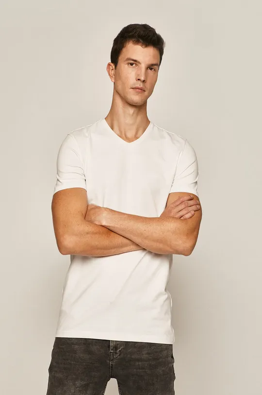 biały T-shirt męski ze spiczastym dekoltem biały Męski