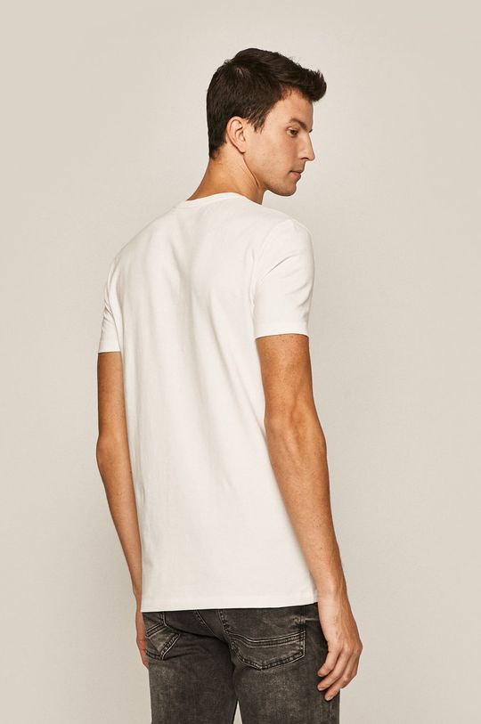 T-shirt męski ze spiczastym dekoltem biały  98 % Bawełna, 2 % Elastan