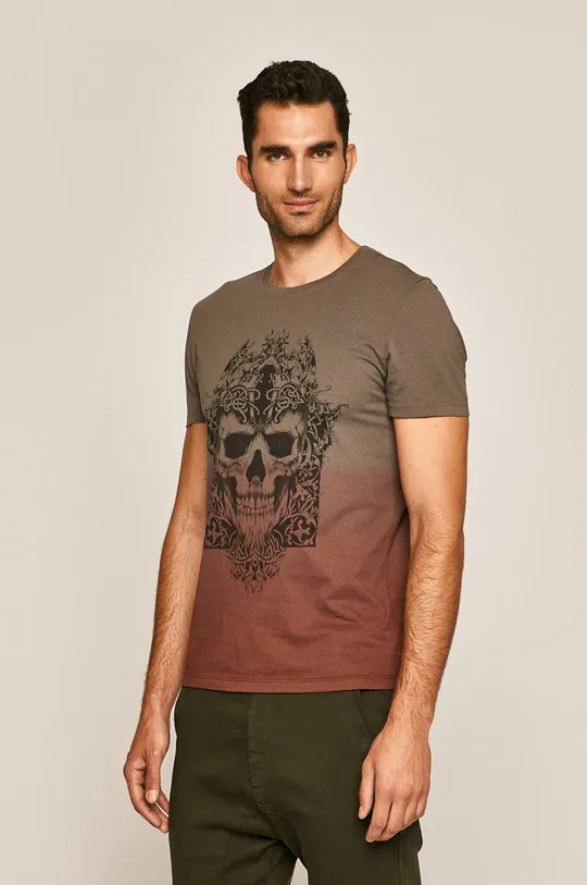 T-shirt męski z nadrukiem brązowy brązowy