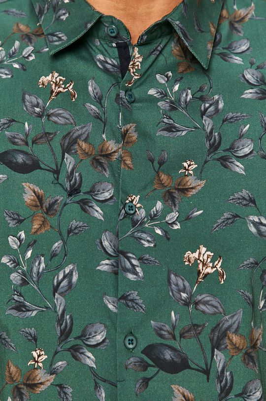 Koszula męska slim z motywem roślinnym turkusowa miętowy
