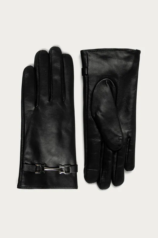 czarny Rękawiczki damskie skórzane z ozdobnym elementem czarne Damski