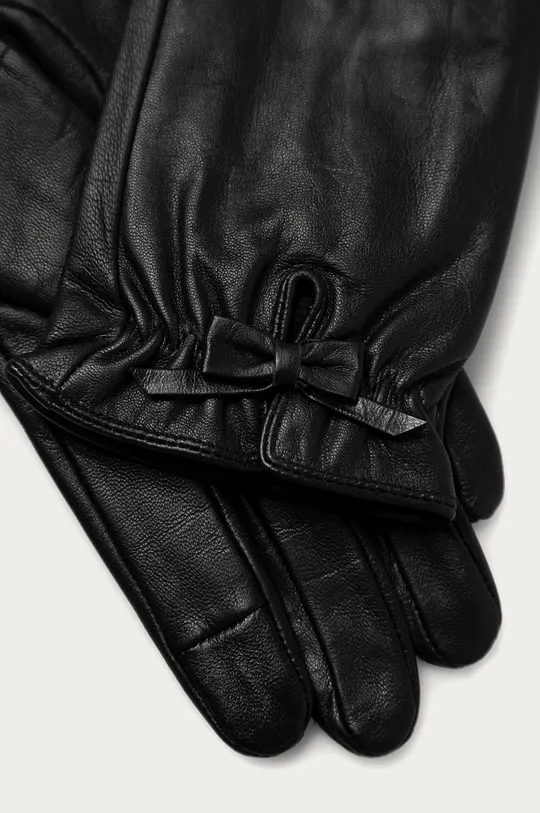 Rękawiczki damskie skórzane z kokardką czarne czarny