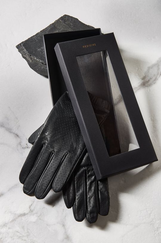 czarny Skórzane rękawiczki damskie w pudełku prezentowym Damski