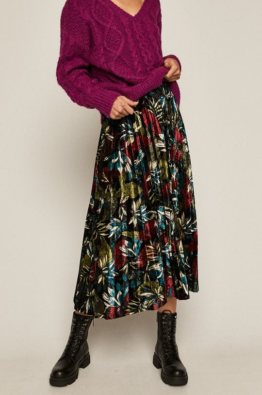 multicolor Spódnica damska plisowana w kwiaty Damski