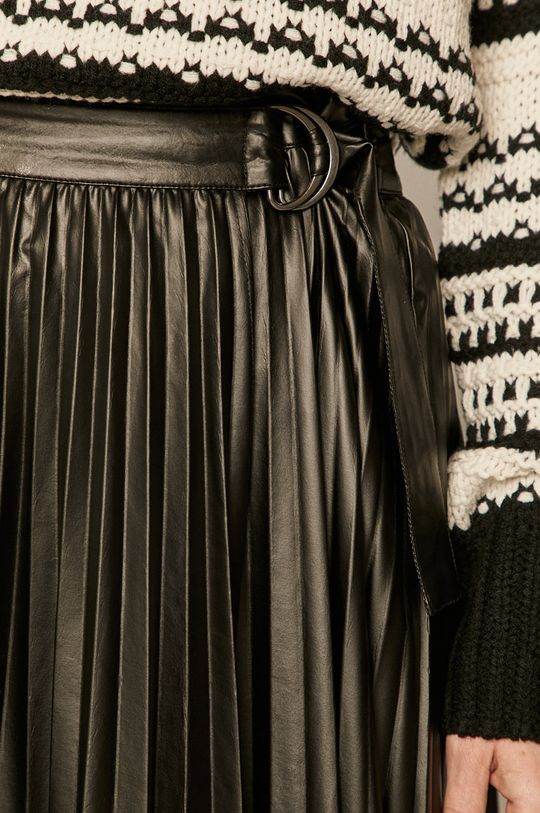 czarny Spódnica damska plisowana z imitacji skóry czarna