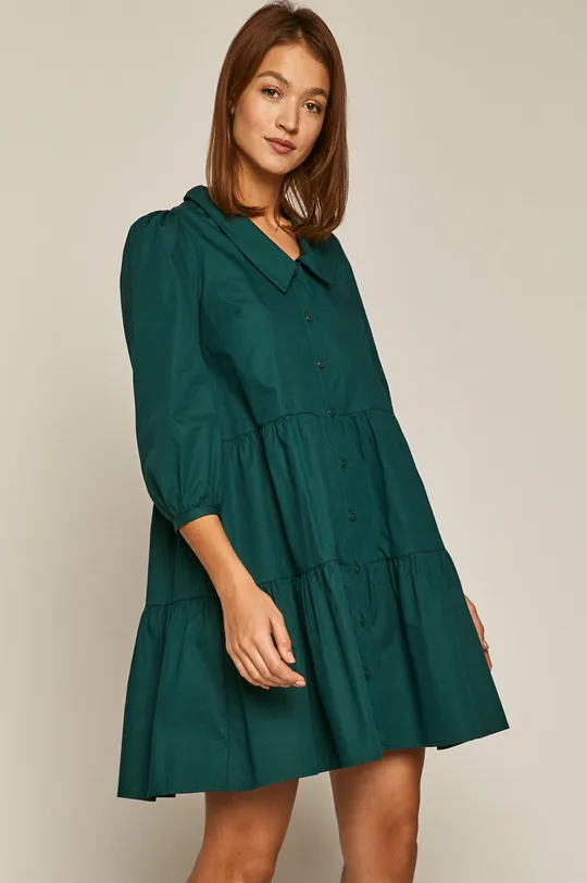 zielony Bawełniana sukienka damska z falbaną zielona
