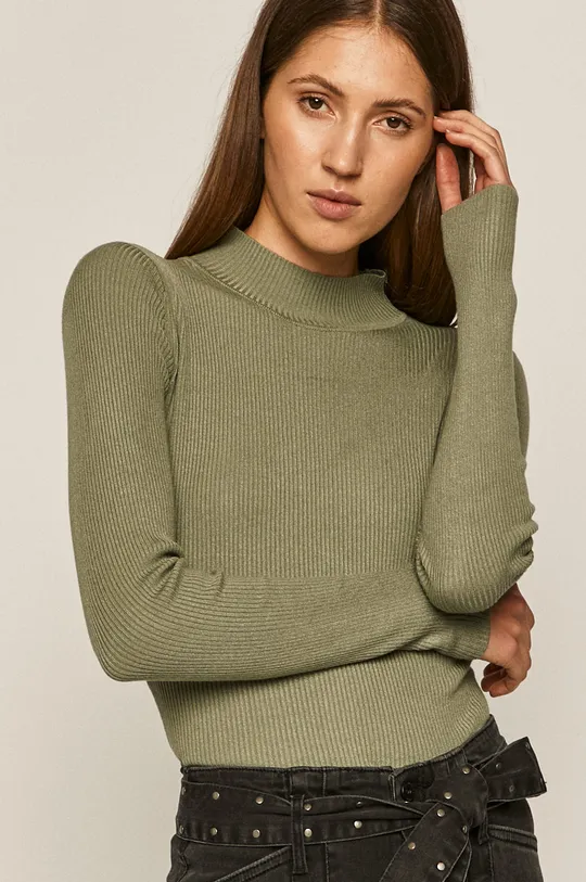 Sweter damski z półgolfem z gładkiej dzianiny zielony zielony
