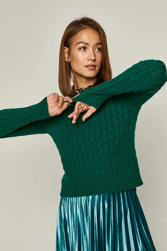 turkusowy Sweter damski ze splotem zielony Damski