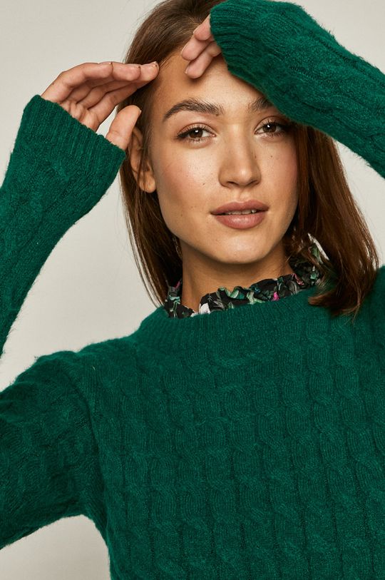 Sweter damski ze splotem zielony Damski