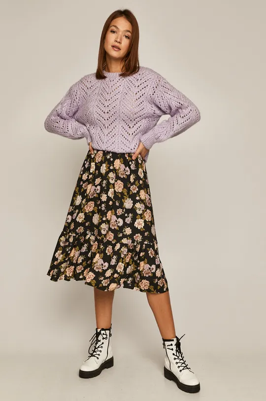 Sweter damski z ażurowej dzianiny fioletowy fioletowy