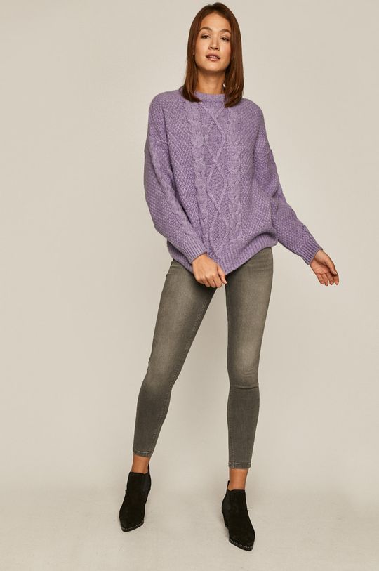 Sweter damski z warkoczowym splotem fioletowy fioletowy