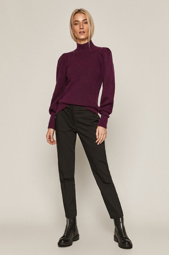 Sweter damski z bufiastymi rękawami filetowy ciemny fioletowy