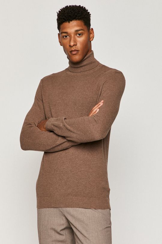brązowy Sweter męski z golfem z bawełny organicznej brązowy Męski