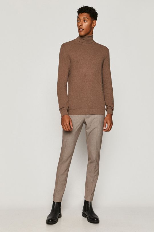 Sweter męski z golfem z bawełny organicznej brązowy brązowy
